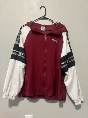 PINK Victoria's Secret Maroon, White & Black Hooded Windbreaker
